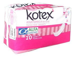 KOTEX ANATOMICA 10 PZ (B) SIN ALAS G-17 FLUJO ABUNDANTE