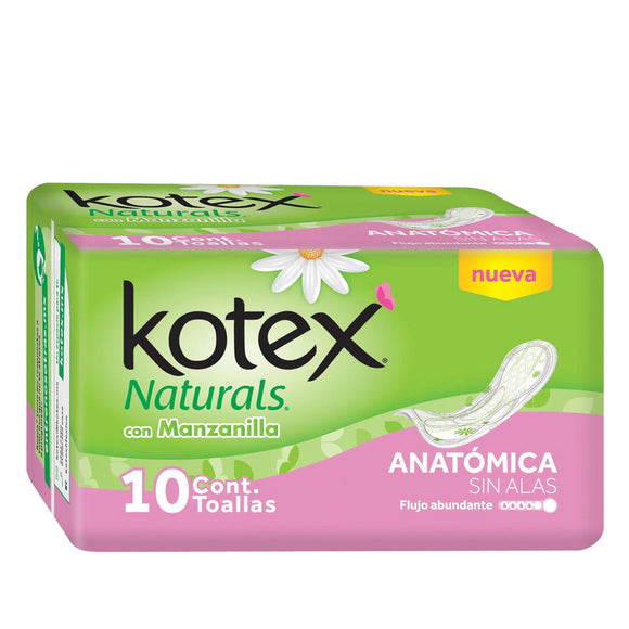 KOTEX ANATOMICA MANZANILLA 10 PZ SIN ALAS  FLUJO ABUNDANTE