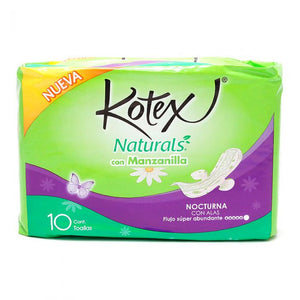 KOTEX NOCTURNA MANZANILLA CON ALAS 10 PZ  SUPER ABUNDANTE