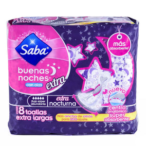 SABA BUENAS NOCHES 8 PZ (B) CON ALAS G-11 EXTRA LARGAS SUPER ABUNDANTE