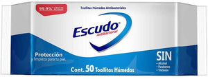 TOALLITAS HUMEDAS ANTIBACTERIALES ESCUDO 50 PZAS (C)