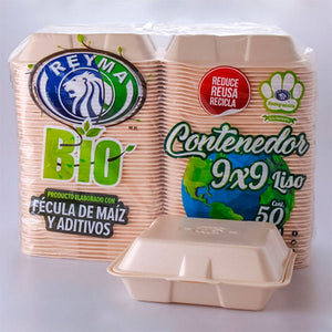 CONTENEDOR REYMA 9*9 50PZ (A) LISO BIODEGRADABLE